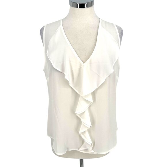 WHBM Ruffle Front Sleeveless Shell Blouse White Size Medium NWT - Picture 1 of 13